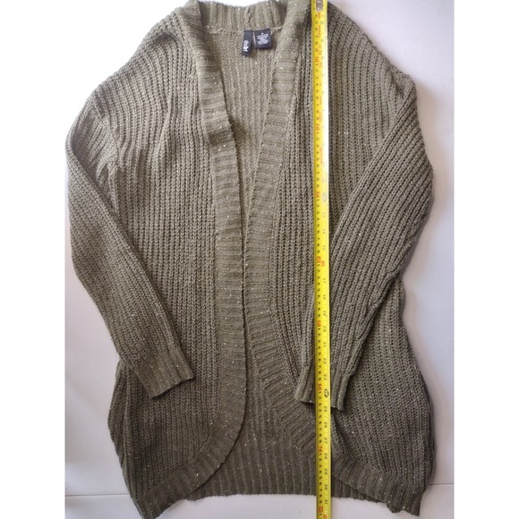 Ultra Flirt Women's Olive Green Textured Knit Open Front Cardigan Sweater M - Picture 2 of 5